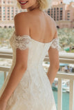Ivory Lace Off the Shoulder A Line Wedding Dress