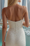 Sparkly Sequins Ivory Spaghetti Straps Bodycon Wedding Dress