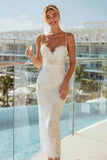 Lace Apricot Spaghetti Straps Sheath Long Wedding Dress