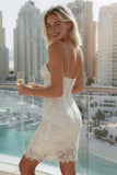 Sparkly Ivory Spaghetti Straps Appliqued Bodycon Wedding Dress