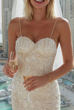 Sparkly Ivory Spaghetti Straps Appliqued Bodycon Wedding Dress