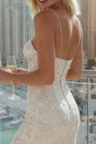 Sparkly Ivory Spaghetti Straps Appliqued Bodycon Wedding Dress