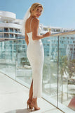 Lace Spaghetti Straps Ivory Sheath Long Wedding Dress