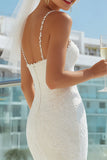 Lace Spaghetti Straps Ivory Sheath Long Wedding Dress