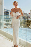 Lace Spaghetti Straps Sheath Ivory Long Wedding Dress