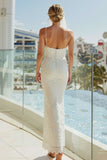 Lace Spaghetti Straps Sheath Ivory Long Wedding Dress