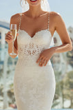 Lace Spaghetti Straps Sheath Ivory Long Wedding Dress