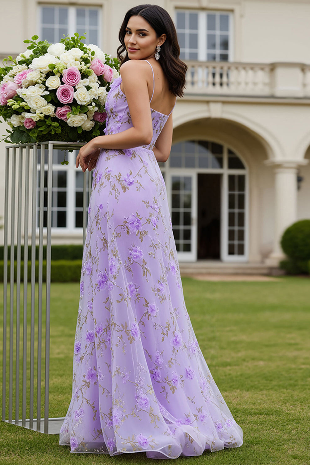 ZAPAKA Women Lilac Halter Long Prom Dress with Slit A-Line Floral Cut Out Party Dress with 3D Flower, Lilac / US16 ZAPAKA Women Lilac Halter Long Prom Dress with Slit A-Line Floral Cut Out Party Dress with 3D Flower, Lilac / US16