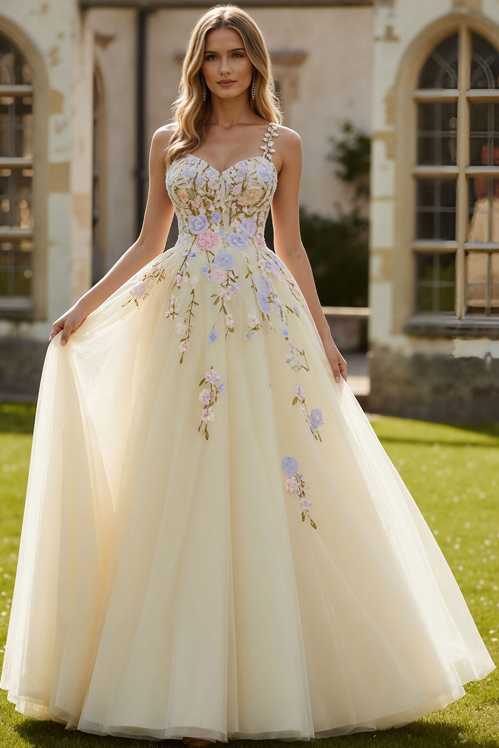 ZAPAKA Women Light Yellow Long Prom Dress A-Line Embroidered Spaghetti Straps Tulle Evening Party Dress, Daffodil / US26W ZAPAKA Women Light Yellow Long Prom Dress A-Line Embroidered Spaghetti Straps Tulle Evening Party Dress, Daffodil / US26W