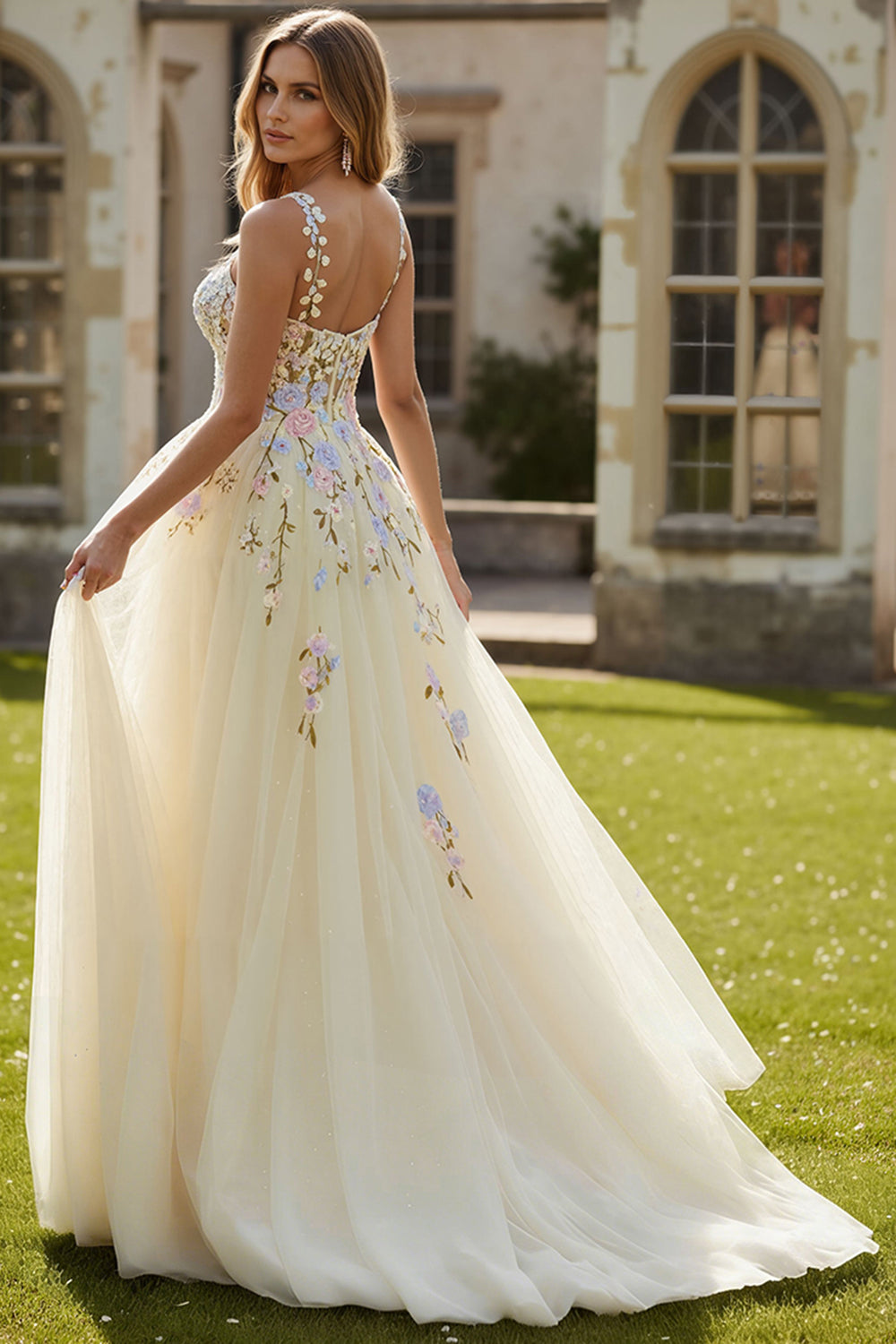 ZAPAKA Women Light Yellow Long Prom Dress A-Line Embroidered Spaghetti Straps Tulle Evening Party Dress, Daffodil / US26W ZAPAKA Women Light Yellow Long Prom Dress A-Line Embroidered Spaghetti Straps Tulle Evening Party Dress, Daffodil / US26W