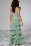 Light Green Chiffon Ruffled A Line Long Bridesmaid Dress