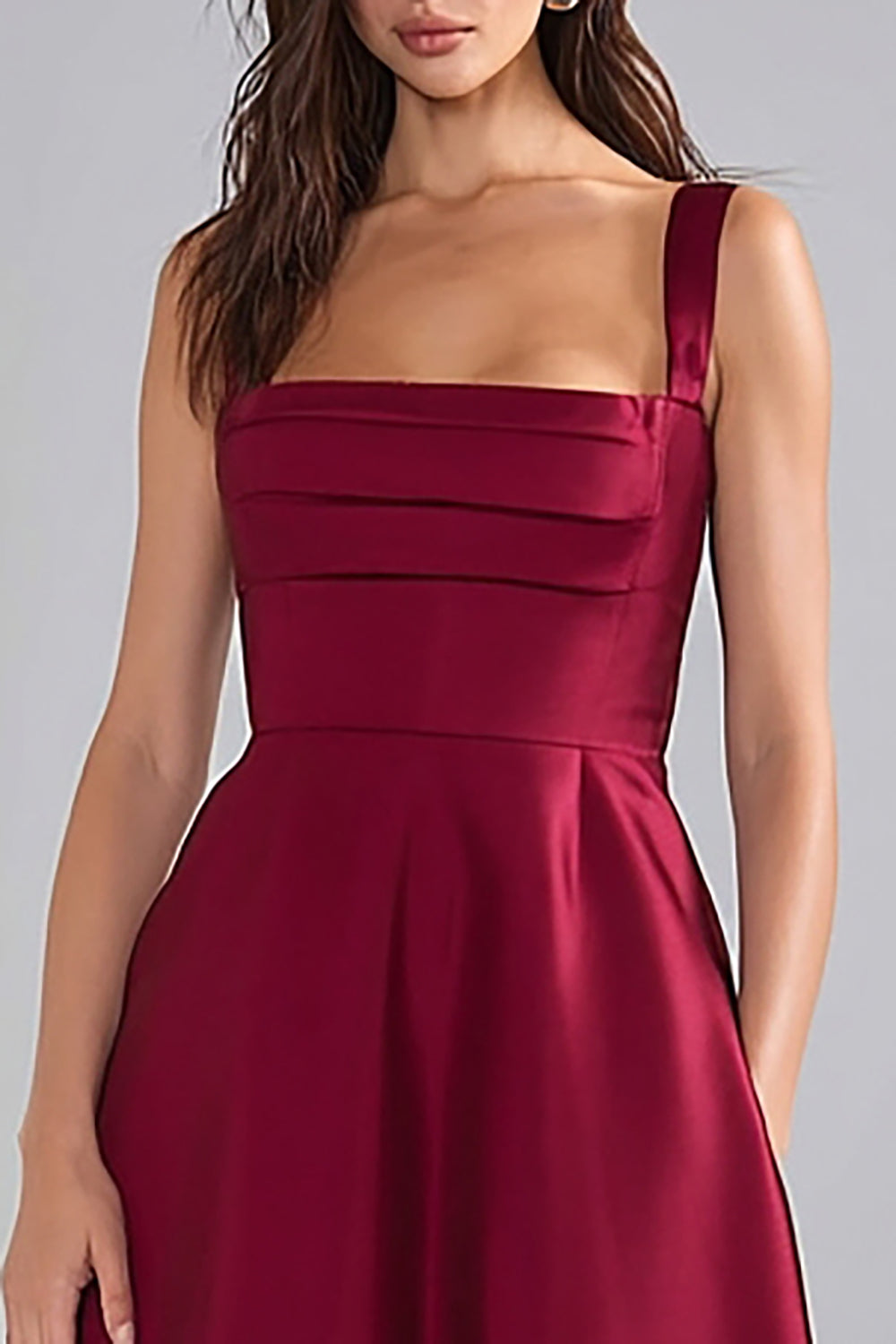 Zapaka Women Burgundy Satin Long Bridesmaid Dress Thick Straps Ruched A Line Wedding Guest Dress, Burgundy / US22W Zapaka Women Burgundy Satin Long Bridesmaid Dress Thick Straps Ruched A Line Wedding Guest Dress, Burgundy / US22W
