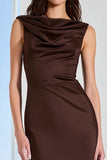 Coffee Bateau Neck Sheath Long Bridesmaid Dress