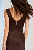 Coffee Bateau Neck Sheath Long Bridesmaid Dress