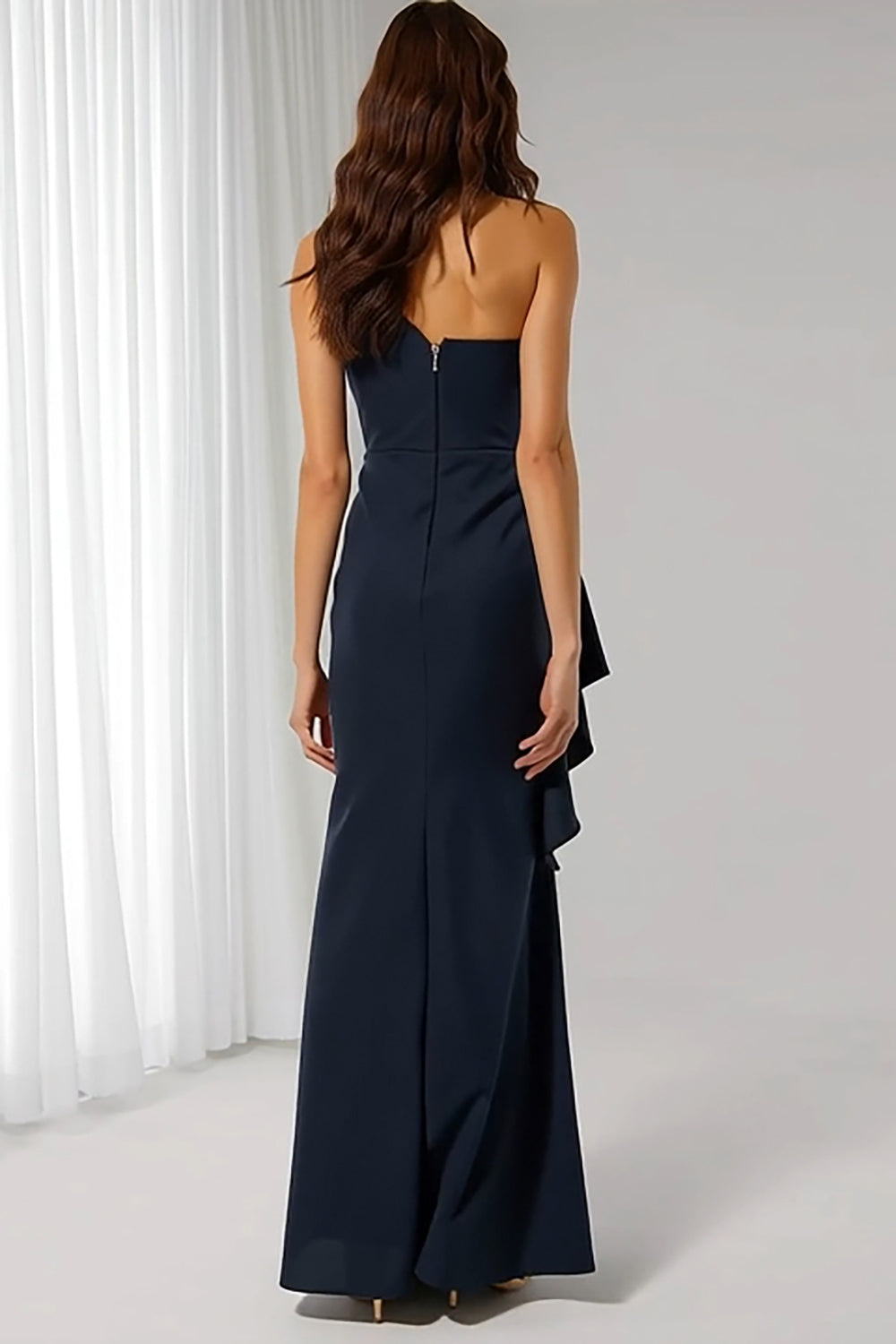Zapaka Women Navy Satin Long Bridesmaid Dress with Sash One Shoulder Mermaid Wedding Guest Dress, Navy / US12 Zapaka Women Navy Satin Long Bridesmaid Dress with Sash One Shoulder Mermaid Wedding Guest Dress, Navy / US12