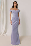 Lilac Off the Shoulder Ruched Sheath Long Bridesmaid Dress