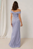 Lilac Off the Shoulder Ruched Sheath Long Bridesmaid Dress
