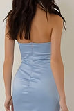 Sky Blue Strapless Sheath Long Bridesmaid Dress with Slit