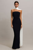 Black Strapless Mermaid Convertible Long Formal Dress with Neck Scarf