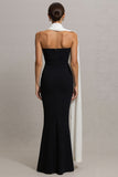 Black Strapless Mermaid Convertible Long Formal Dress with Neck Scarf