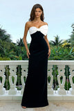 Strapless Black And White Ruched Sheath Formal Dress