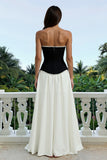 Strapless Black and White A Line Formal Dress with Pearls