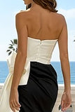 Strapless Black and White Ruched Mermaid Formal Dress
