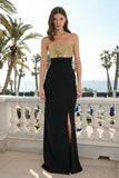 Sparkly Strapless Black and Gold Mermaid Formal Dress
