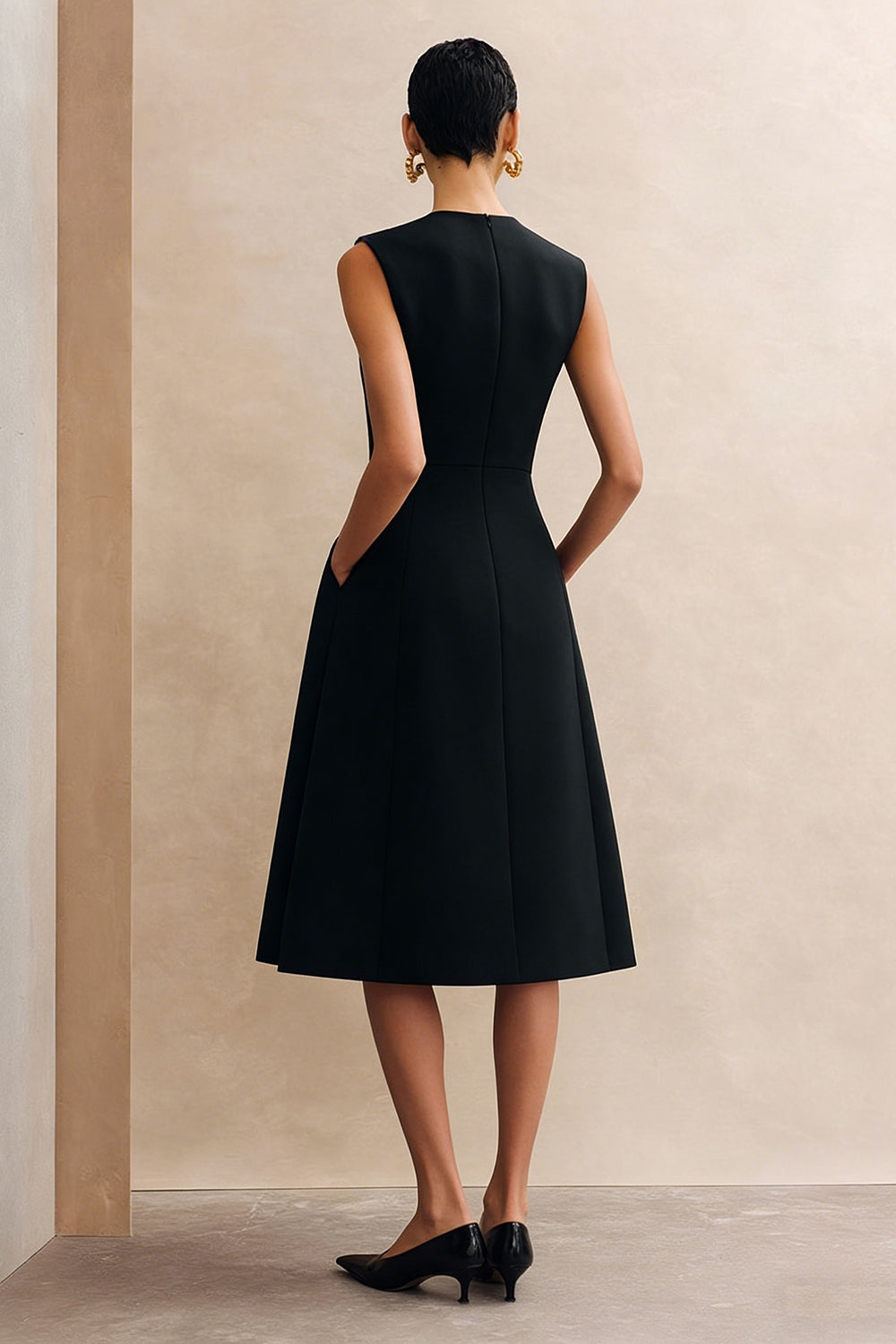 ZAPAKA Women Black Midi Work Dress A Line Round Neck Semi Formal Dress with Pockets, Black / US26W ZAPAKA Women Black Midi Work Dress A Line Round Neck Semi Formal Dress with Pockets, Black / US26W