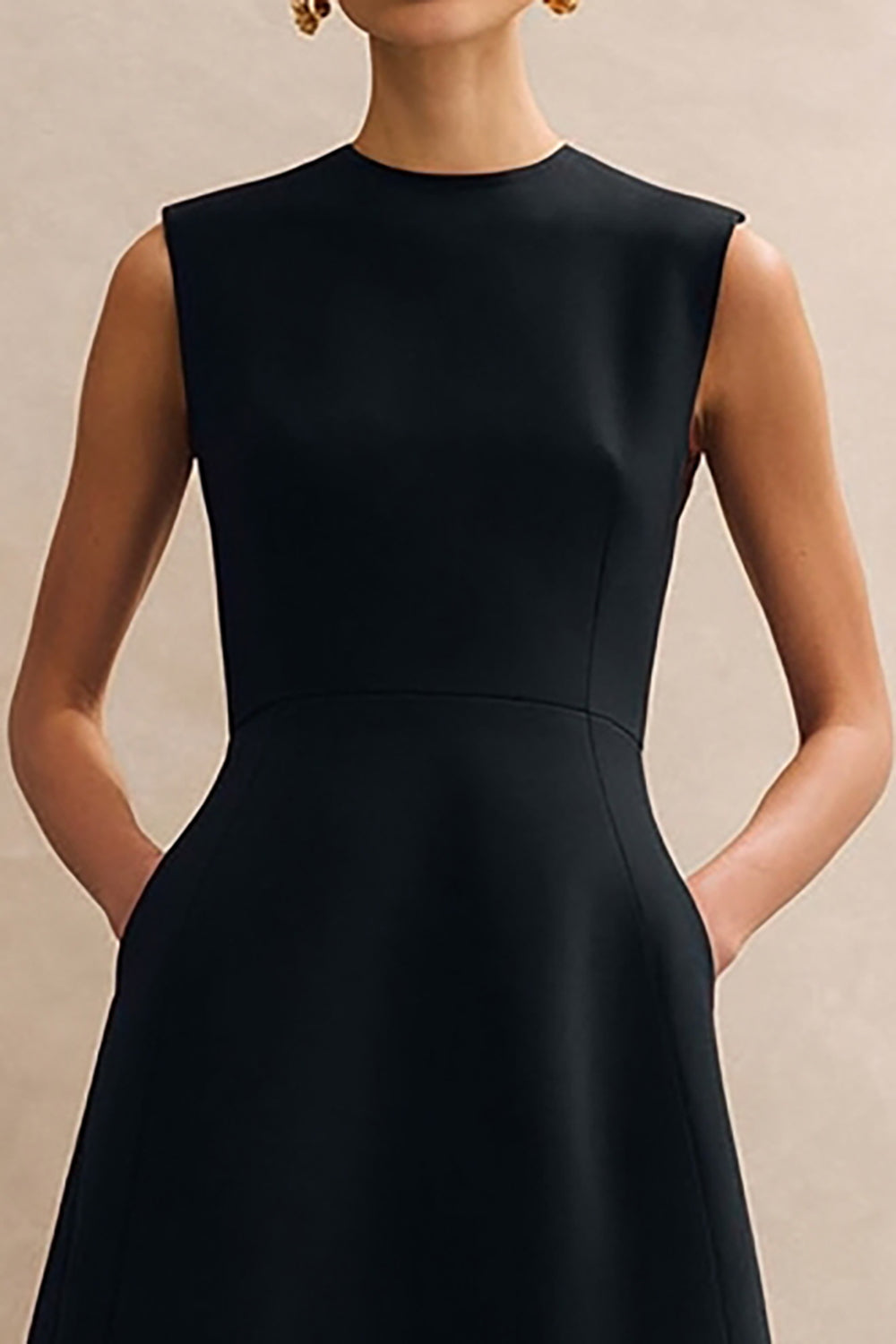ZAPAKA Women Black Midi Work Dress A Line Round Neck Semi Formal Dress with Pockets, Black / US26W ZAPAKA Women Black Midi Work Dress A Line Round Neck Semi Formal Dress with Pockets, Black / US26W