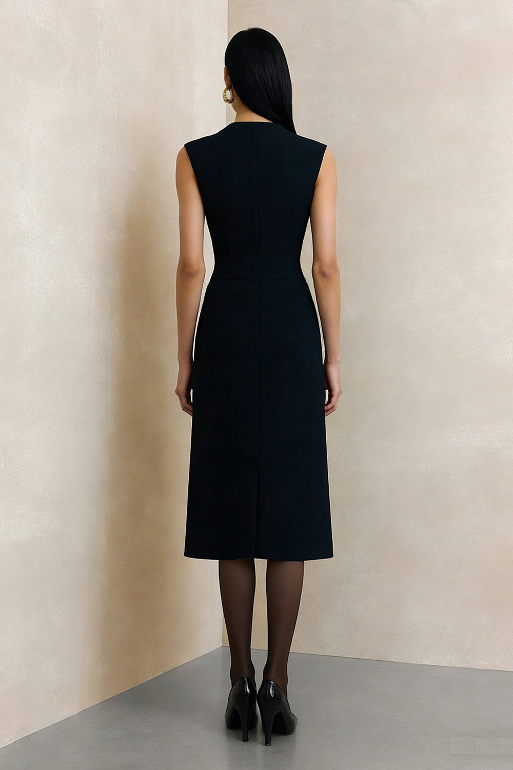 Zapaka Women Black Midi Work Dress Sheath V-Neck Single Breasted Business Dress, Black / US20W Zapaka Women Black Midi Work Dress Sheath V-Neck Single Breasted Business Dress, Black / US20W