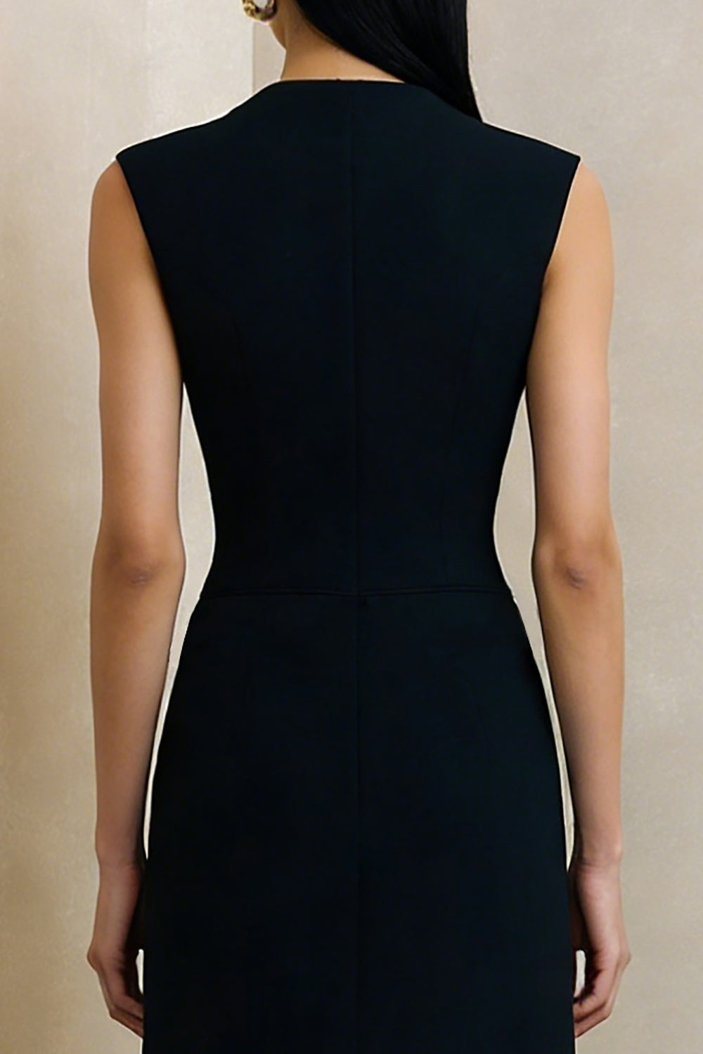 ZAPAKA Women Black Midi Work Dress Sheath V-Neck Single Breasted