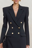 Black Peak Lapel Double Breasted Bodycon Mini Work Dress