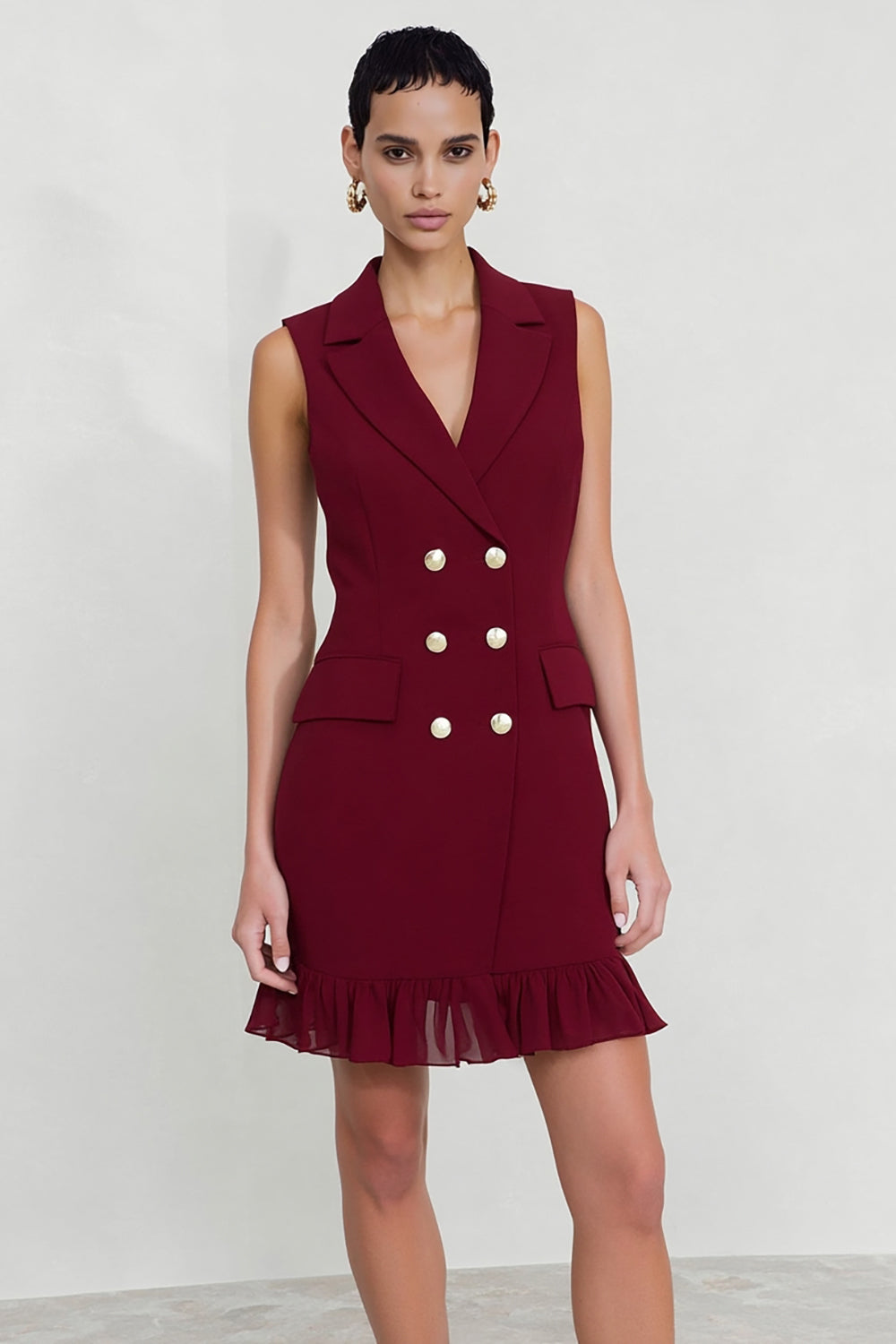 ZAPAKA Women Burgundy Work Dress with Fringes Bodycon Double Breasted Notched Lapel Short Business Dress, Burgundy / US22W ZAPAKA Women Burgundy Work Dress with Fringes Bodycon Double Breasted Notched Lapel Short Business Dress, Burgundy / US22W
