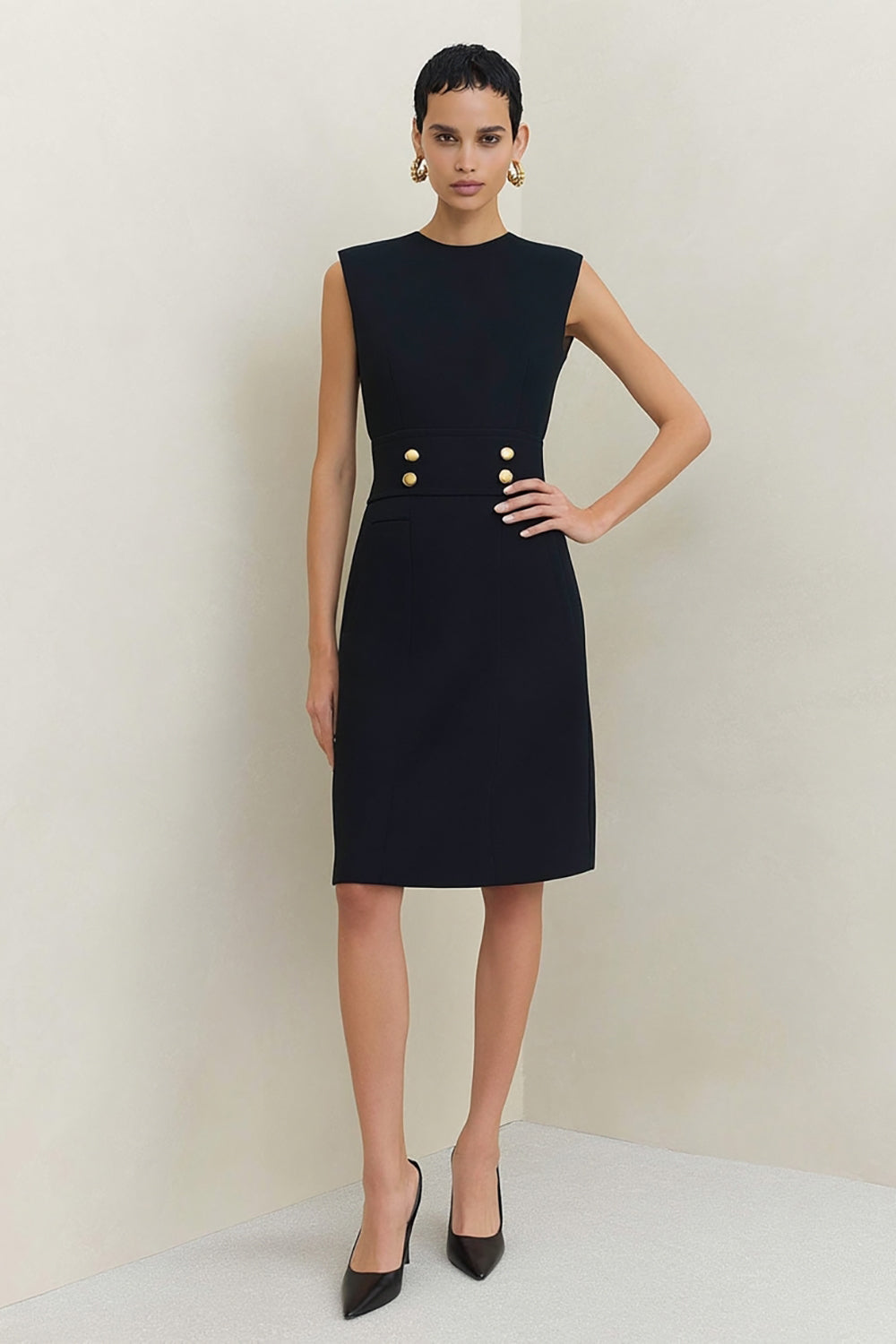 ZAPAKA Women Simple Black Midi Work Dress Sheath Round Neck Business Dress, Black / US22W ZAPAKA Women Simple Black Midi Work Dress Sheath Round Neck Business Dress, Black / US22W