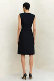 Simple Black Sheath Round Neck Midi Work Dress