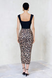 Black and Brown Leopard Square Neck Bodycon Midi Work Dress