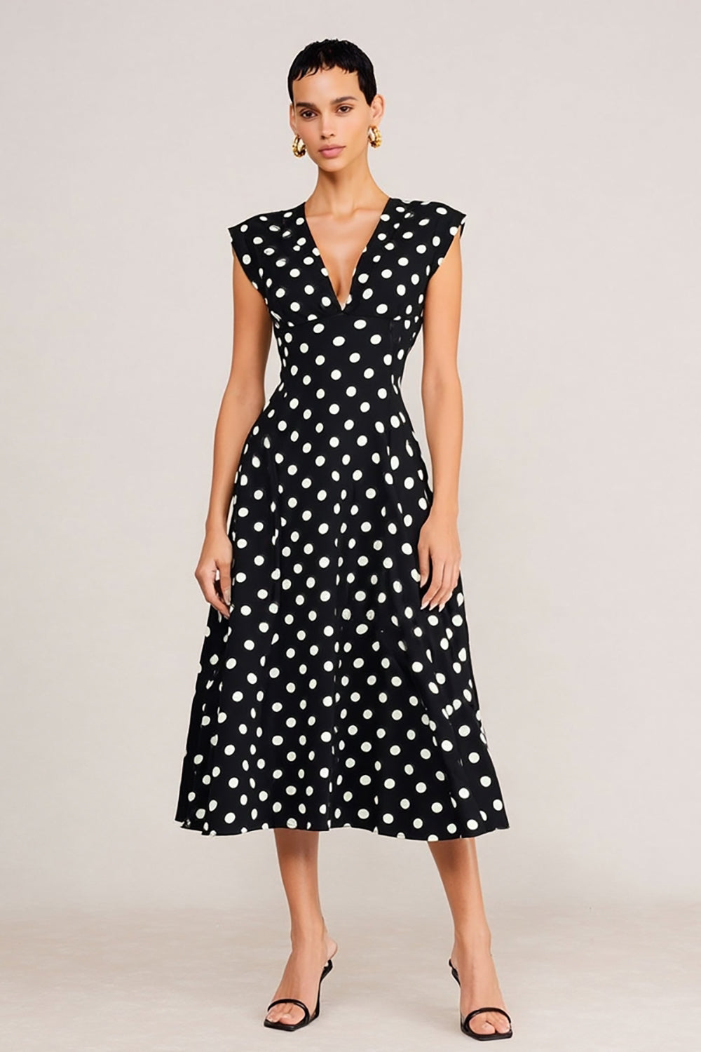 ZAPAKA Women Simple Black White Dot Midi Work Dress A-Line V-Neck Business Dress, Black White Dot / US12 ZAPAKA Women Simple Black White Dot Midi Work Dress A-Line V-Neck Business Dress, Black White Dot / US12