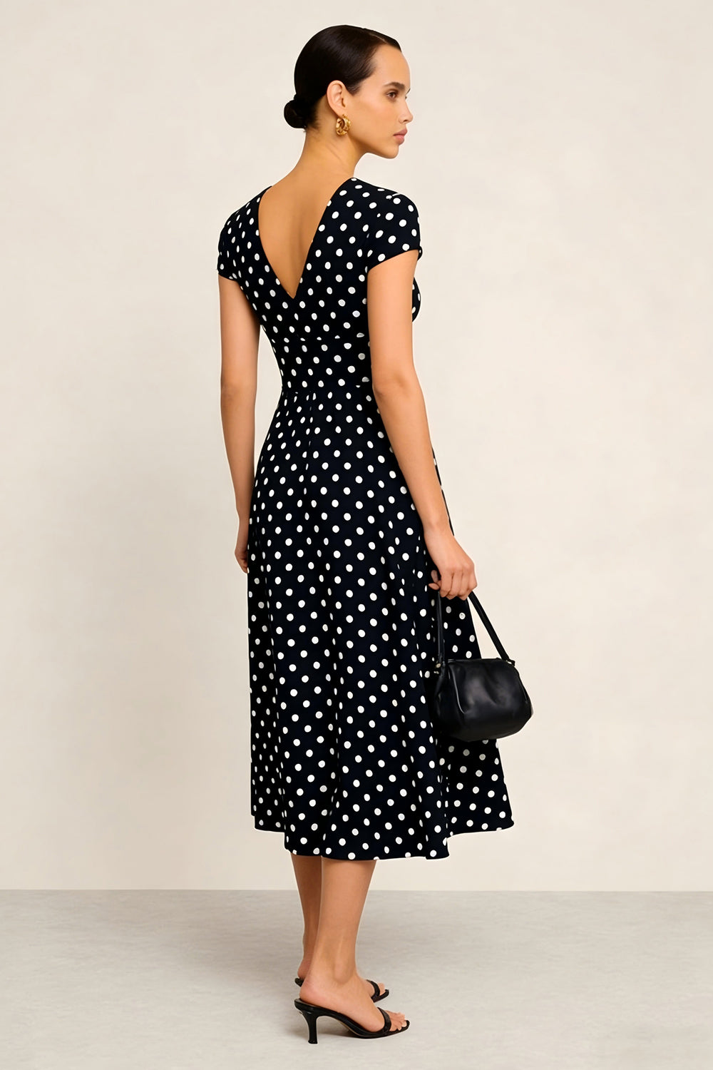 ZAPAKA Women Black White Dot Midi Work Dress with Sleeves V-Neck A Line Semi-Formal Dress, Black White Dot / US4 ZAPAKA Women Black White Dot Midi Work Dress with Sleeves V-Neck A Line Semi-Formal Dress, Black White Dot / US4