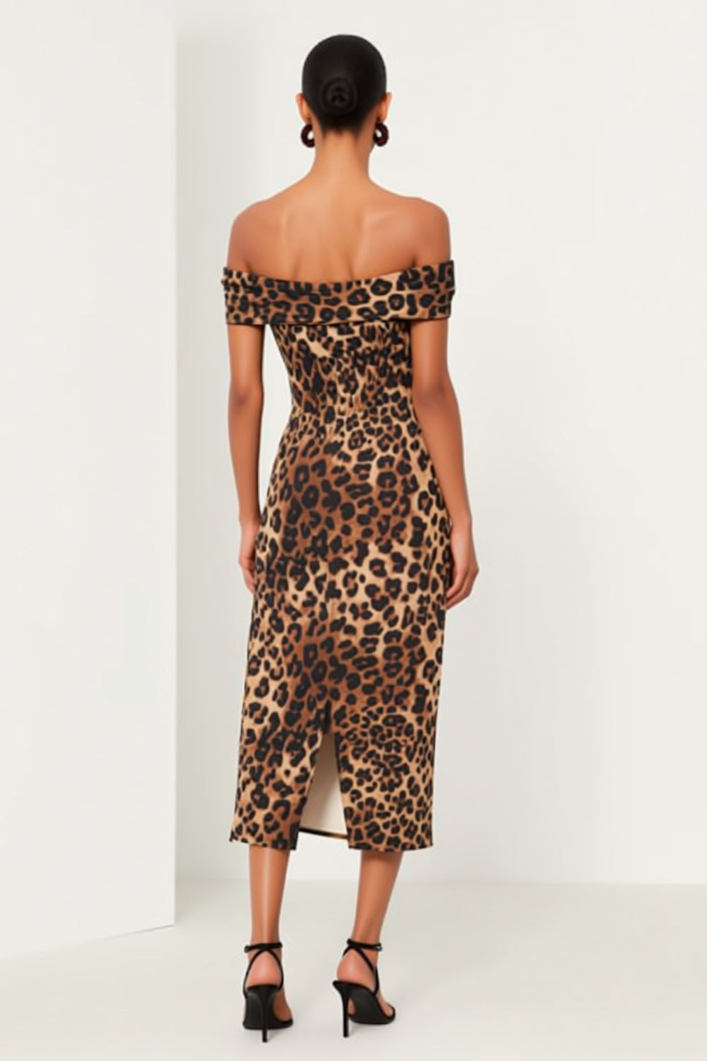 ZAPAKA Women Brown Leopard Midi Work Dress with Back Slit Off The Shoulder Sheath Semi-Formal Dress, Brown Leopard / US24W ZAPAKA Women Brown Leopard Midi Work Dress with Back Slit Off The Shoulder Sheath Semi-Formal Dress, Brown Leopard / US24W