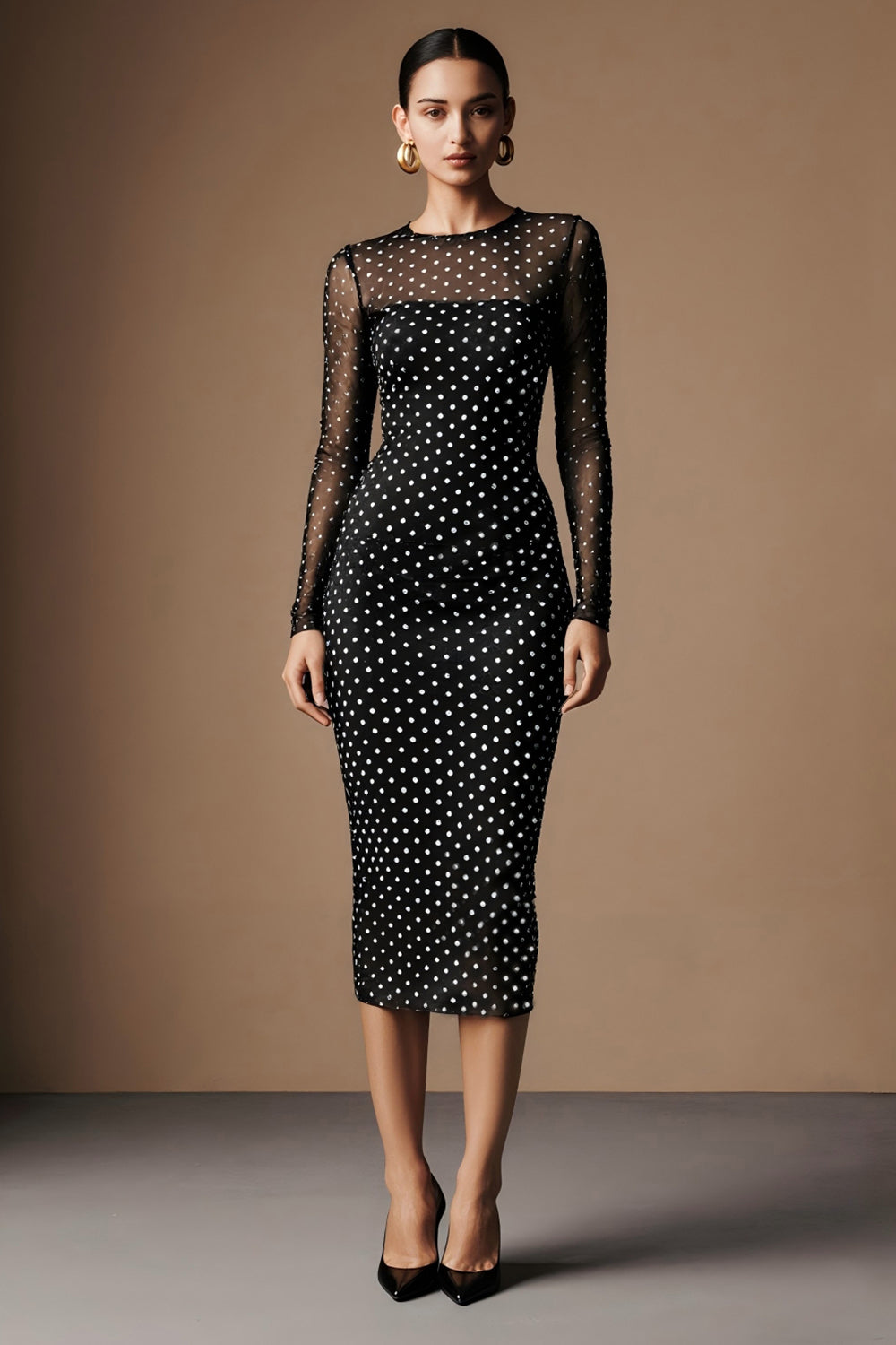 ZAPAKA Women Black White Dot Long Sleeve Work Dress Round Neck Sheath Semi-Formal Dress, Black White Dot / US8 ZAPAKA Women Black White Dot Long Sleeve Work Dress Round Neck Sheath Semi-Formal Dress, Black White Dot / US8