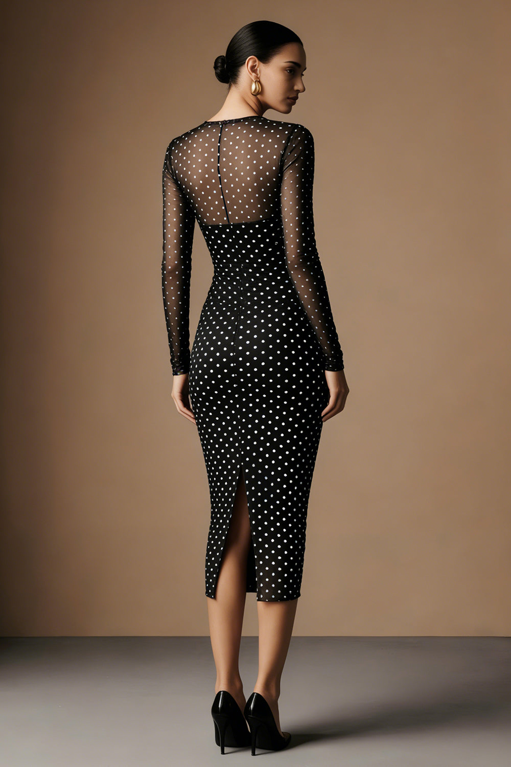 ZAPAKA Women Black White Dot Long Sleeve Work Dress Round Neck Sheath Semi-Formal Dress ZAPAKA Women Black White Dot Long Sleeve Work Dress Round Neck Sheath Semi-Formal Dress