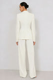 2 Piece Ivory Peaked Lapel Women's Business Suits with Pockets
