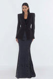 Black 2 Piece Mermaid Peaked Lapel Work Dress
