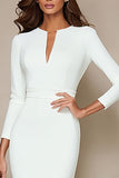 Ivory Bodycon Round Neck Midi Work Dress with 3/4 Sleeves
