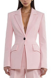 Pink Peak Lapel One Button 2 Piece Women's Work Suits