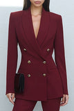 Burgundy Double Breasted 2 Piece Shawl Lapel Women's Work Suits