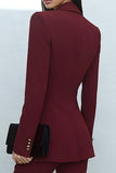 Burgundy Double Breasted 2 Piece Shawl Lapel Women's Work Suits