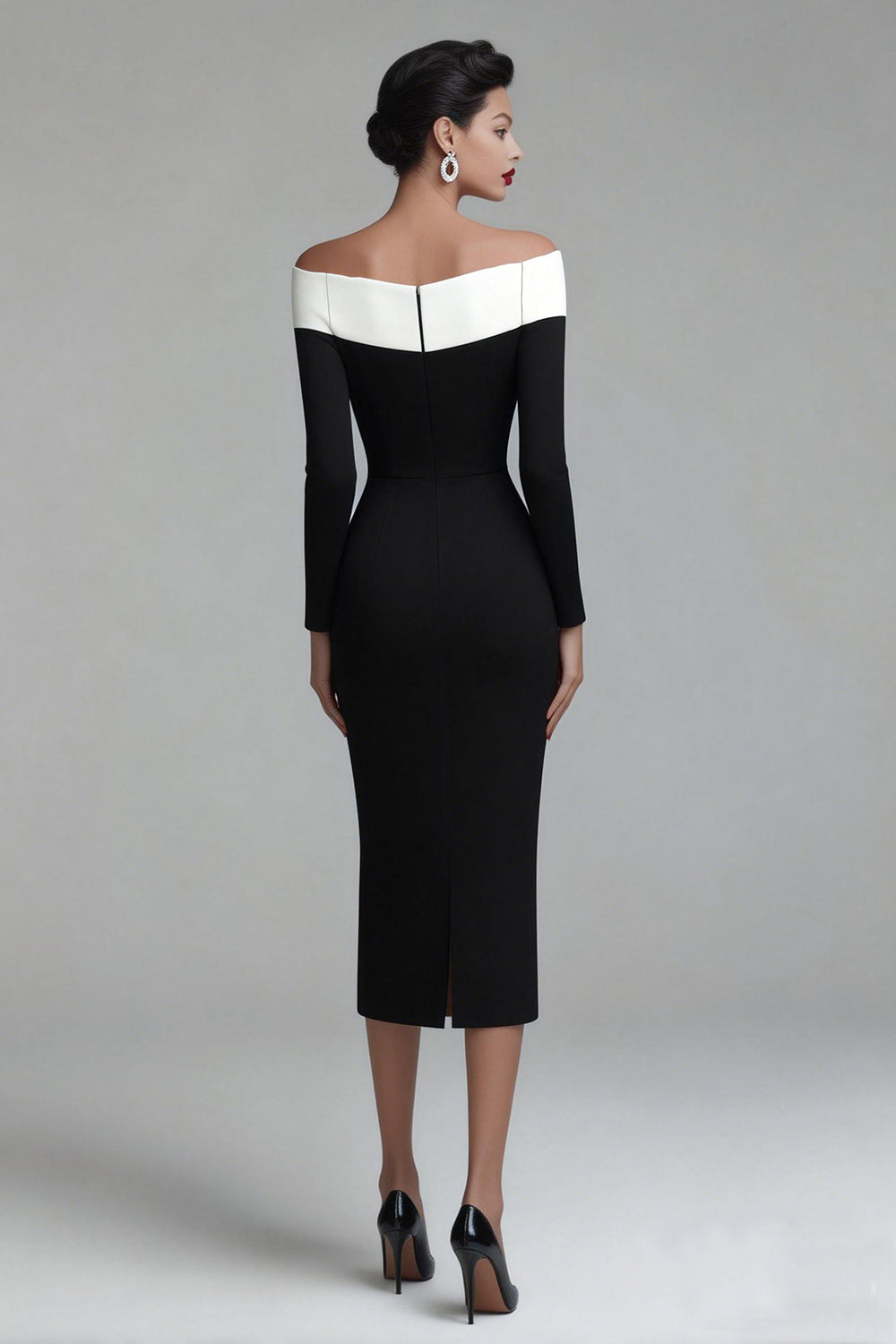 Zapaka Women Black Sheath Work Dress Off The Shoulder Long Sleeves Midi Semi-Formal Dress, Black / US26W Zapaka Women Black Sheath Work Dress Off The Shoulder Long Sleeves Midi Semi-Formal Dress, Black / US26W