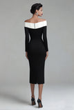 Off The Shoulder Black Sheath Long Sleeves Work Dress